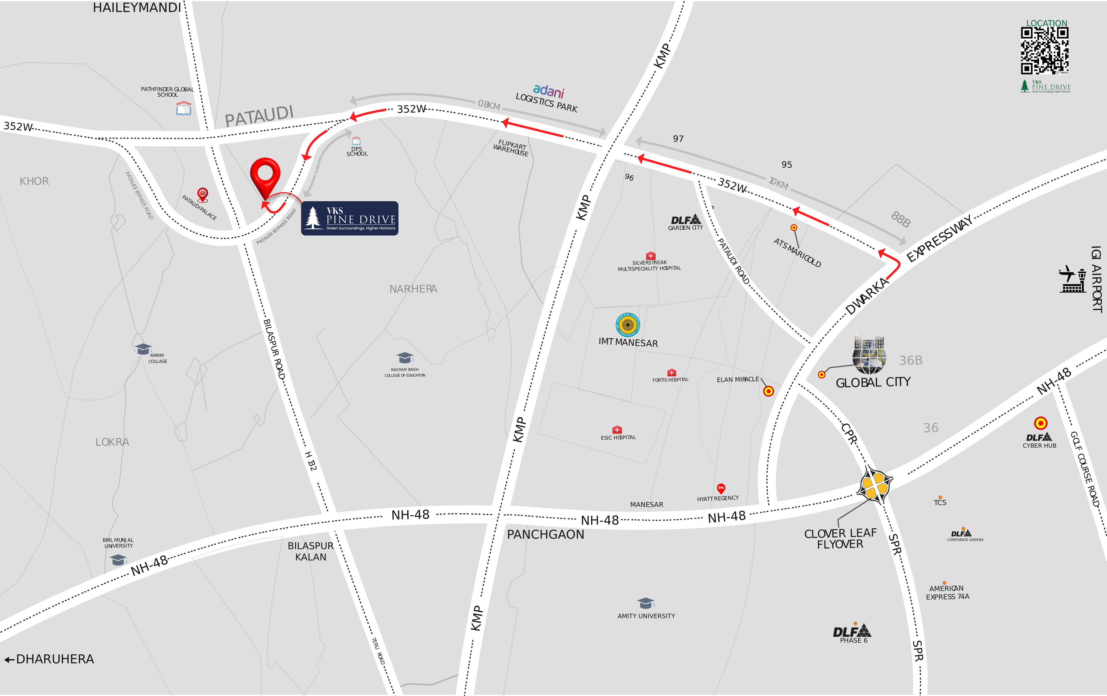 DDJAY Premium Residential Plotted Township  location map — Sector 2 & 3, Pataudi, Greater Gurugram, Haryana 32-Acre Gated Community on NH-352W